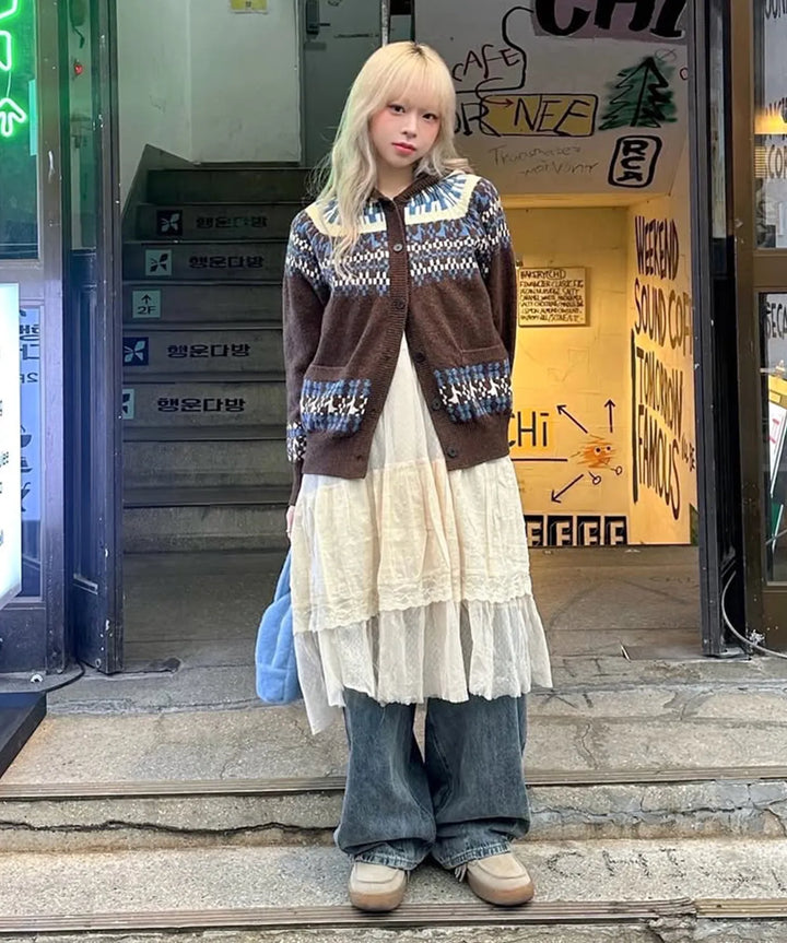 **QWER -Siyeon Nordic melody hoodie cardigan BROWN