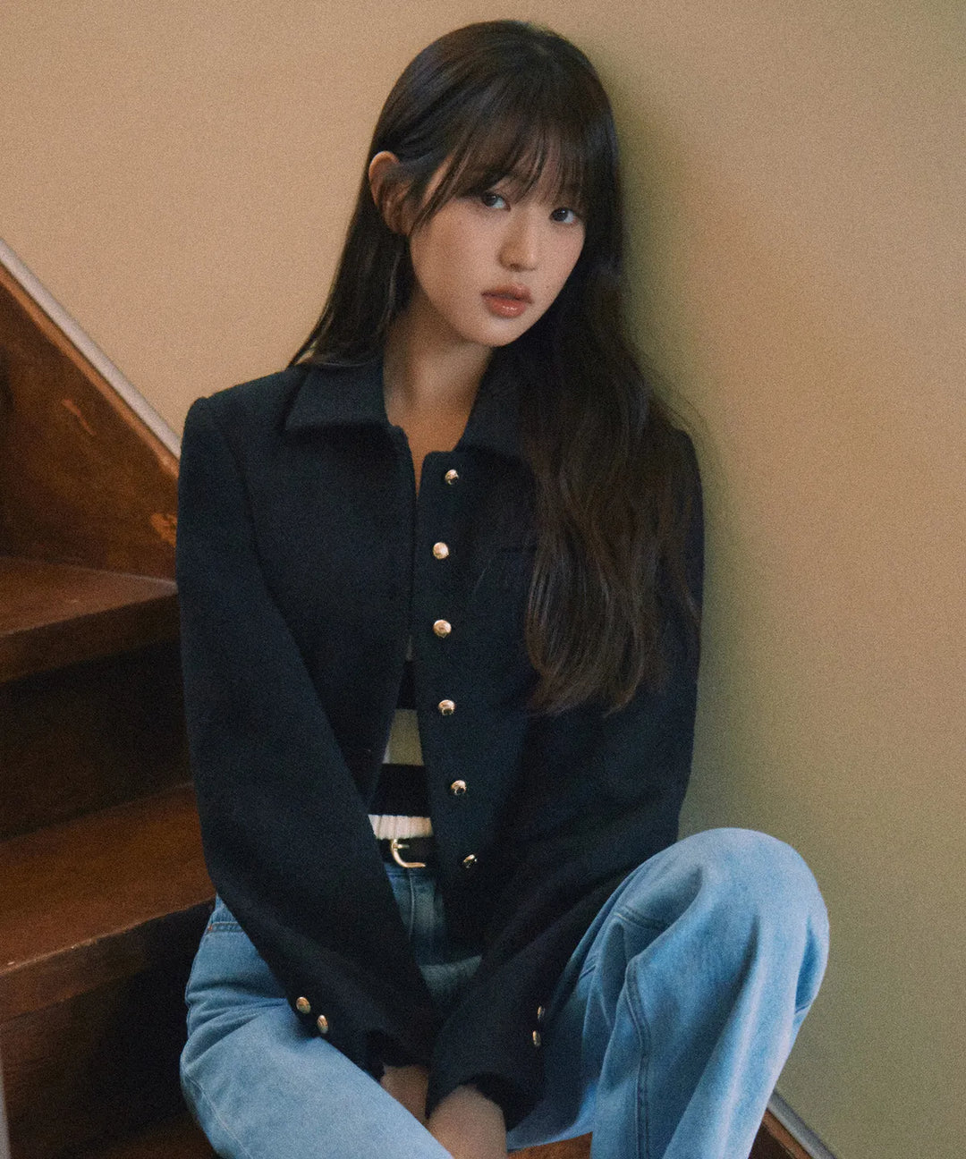 ** JANG WONYOUNG Pick (of IVE) - COLLAR TWEED JACKET BLACK