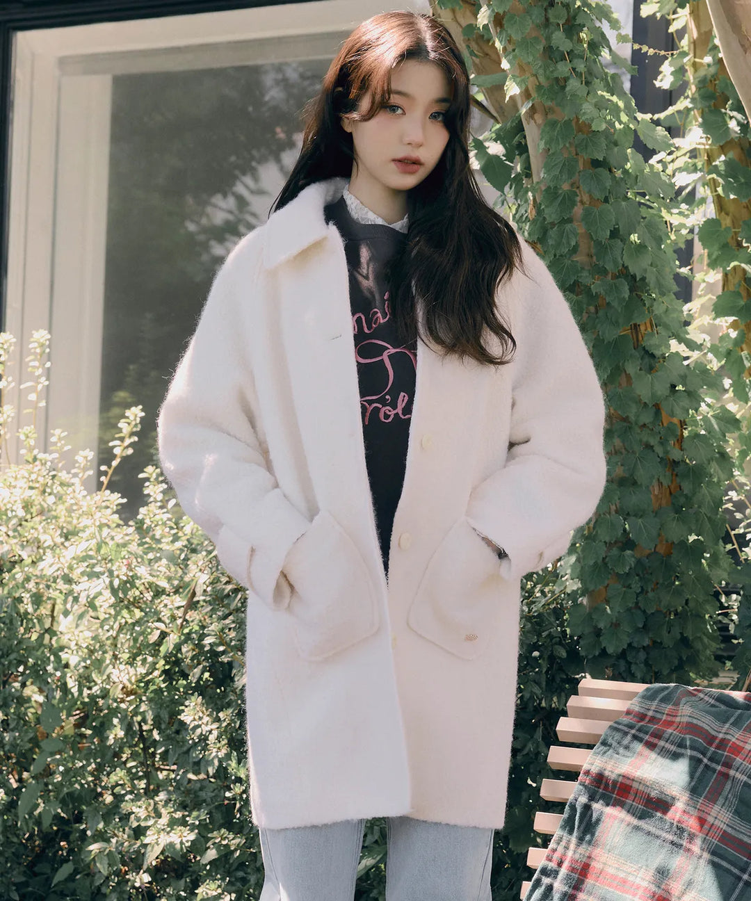 ** JANG WONYOUNG Pick (of IVE) - WOOL HALF COAT IVORY
