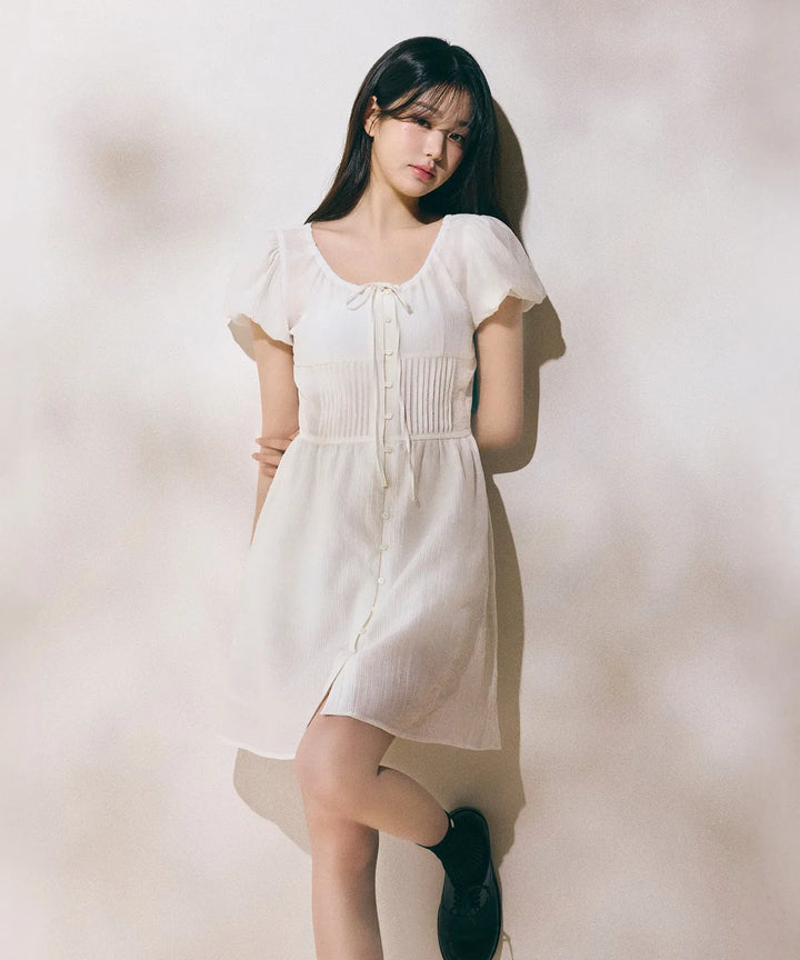 ** JANG WONYOUNG Pick (of IVE) - RIBBON LACE MINI ONEPIECE WHITE