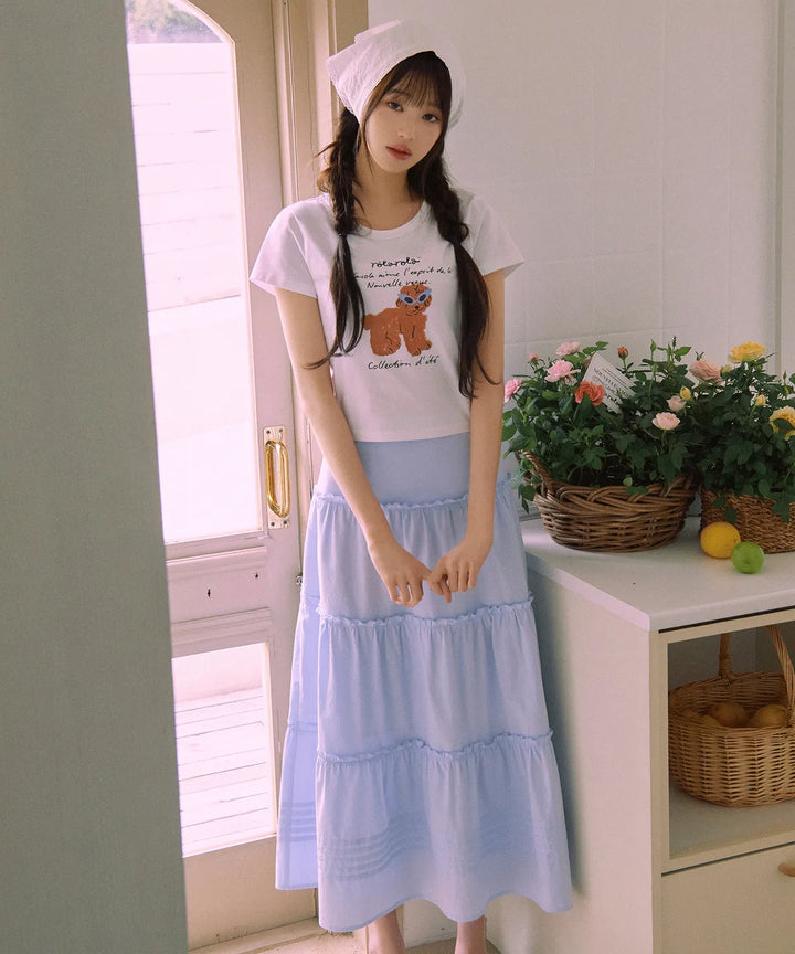 ** JANG WONYOUNG Pick (of IVE) - FRILL LONG SKIRT SKY