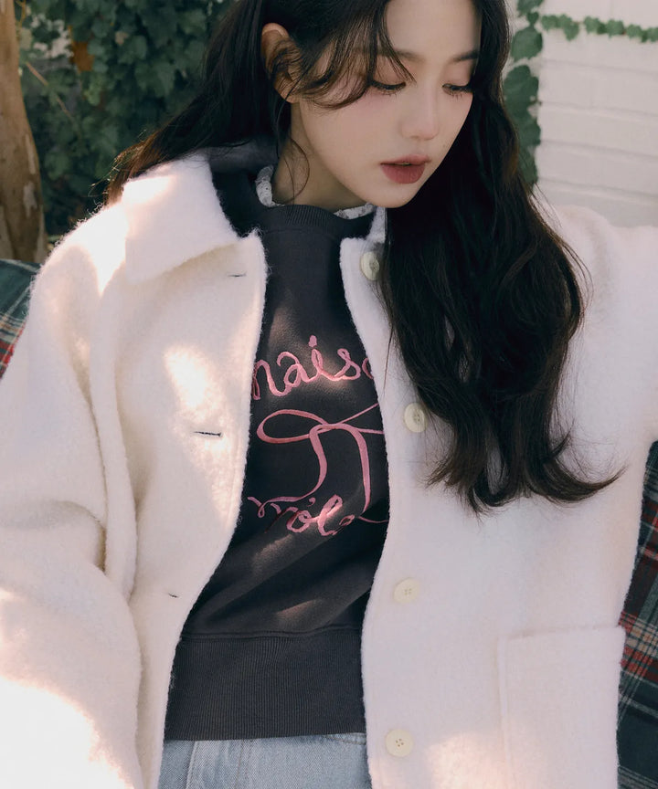 ** JANG WONYOUNG Pick (of IVE) - RIBBON FLEECE SWEATSHIRT DEEP GRAY