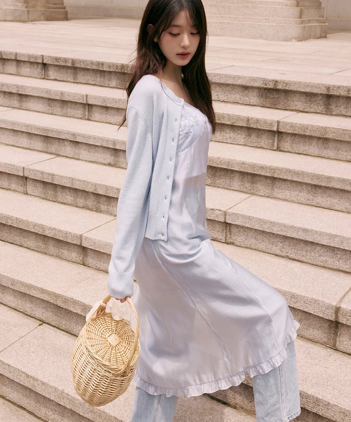 ** JANG WONYOUNG Pick (of IVE) - SHEER EMBROIDERY BUSTIER ONEPIECE BLUE