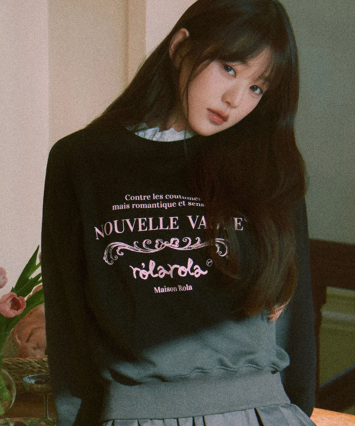 ** JANG WONYOUNG Pick (of IVE) - VINTAGE NOUVELLE LOGO SWEATSHIRT BLACK