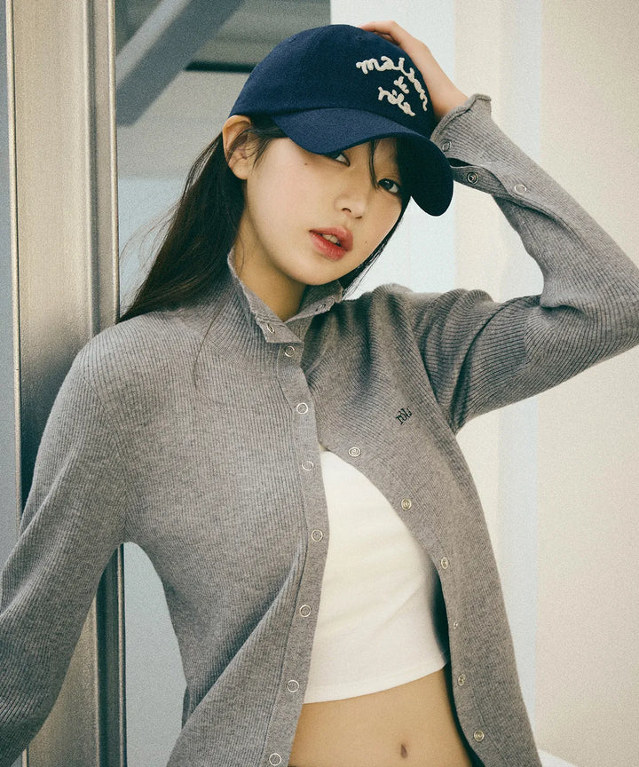 ** JANG WONYOUNG Pick (of IVE) - HIGH NECK FRILL KNIT CARDIGAN GRAY