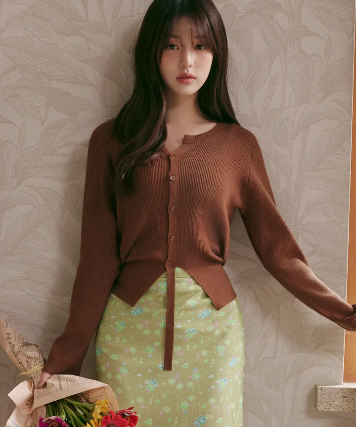 ** JANG WONYOUNG Pick (of IVE) -CUT OUT RIBBED CARDIGAN BROWN