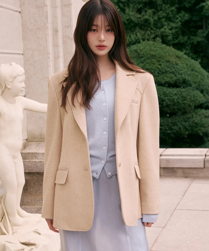 ** JANG WONYOUNG Pick (of IVE) -WOOL BLENDED CLASSIC JACKET OATMEAL