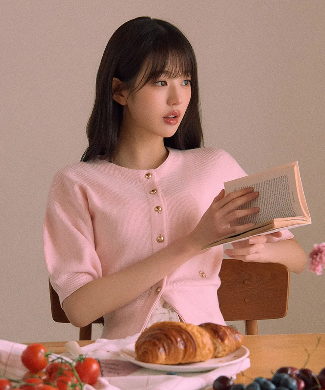 ** JANG WONYOUNG Pick (of IVE) -VOLUME SLEEVE HALF CARDIGAN PINK