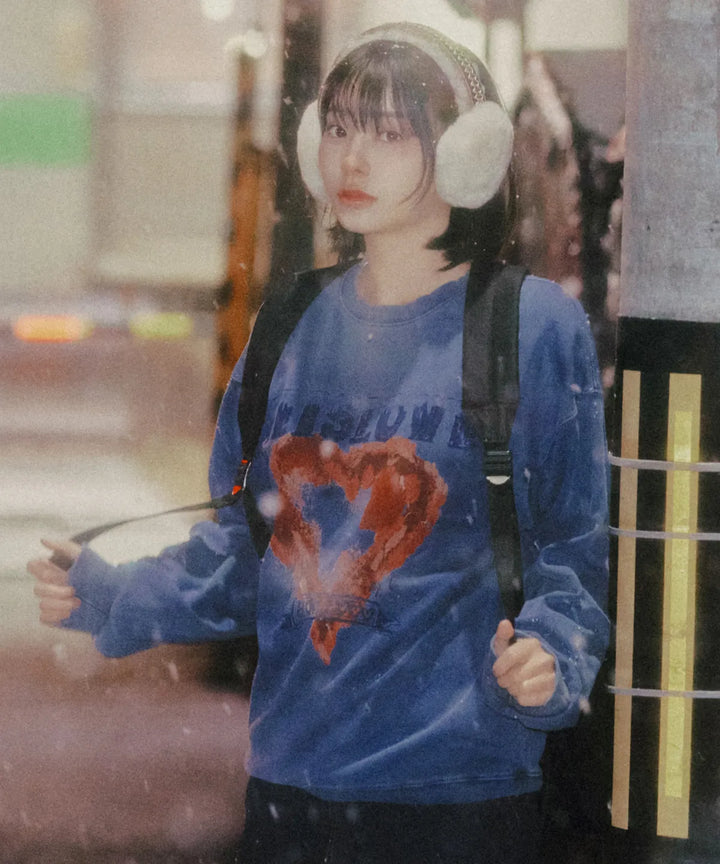 **QWER -Siyeon Pigment Let's Love Sweatshirt WASHING BLUE