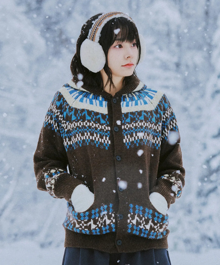 **QWER -Siyeon Nordic melody hoodie cardigan BROWN