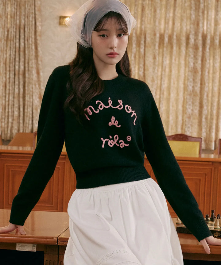 ** JANG WONYOUNG Pick (of IVE) - MAISON DE ROLA EMBROIDERY KNIT BLACK