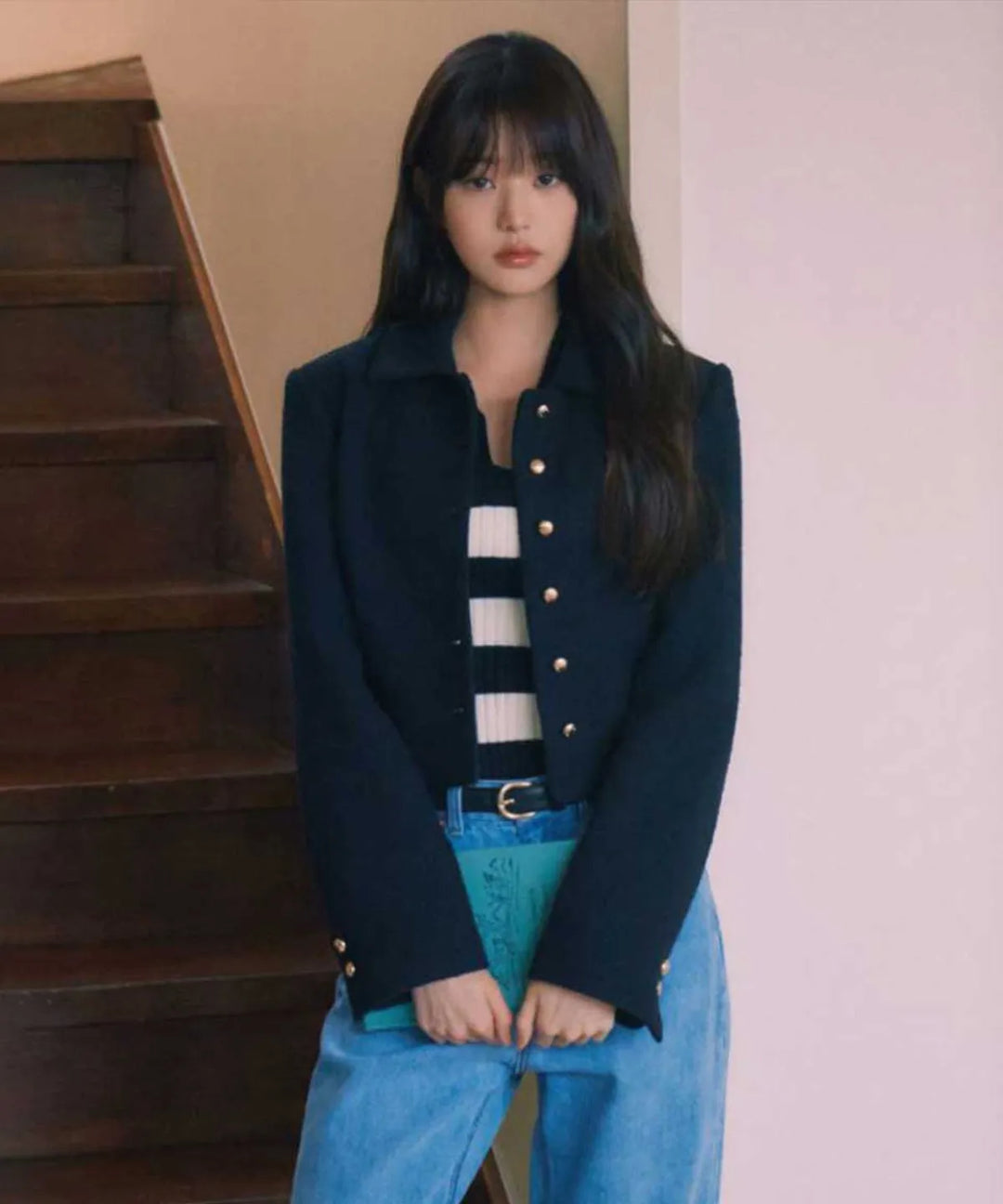 ** JANG WONYOUNG Pick (of IVE) - COLLAR TWEED JACKET BLACK