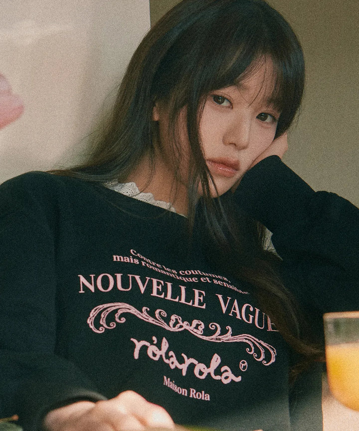 ** JANG WONYOUNG Pick (of IVE) - VINTAGE NOUVELLE LOGO SWEATSHIRT BLACK