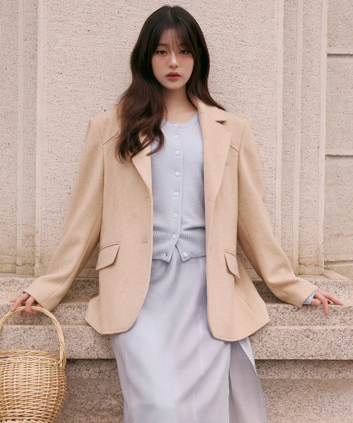 ** JANG WONYOUNG Pick (of IVE) -WOOL BLENDED CLASSIC JACKET OATMEAL