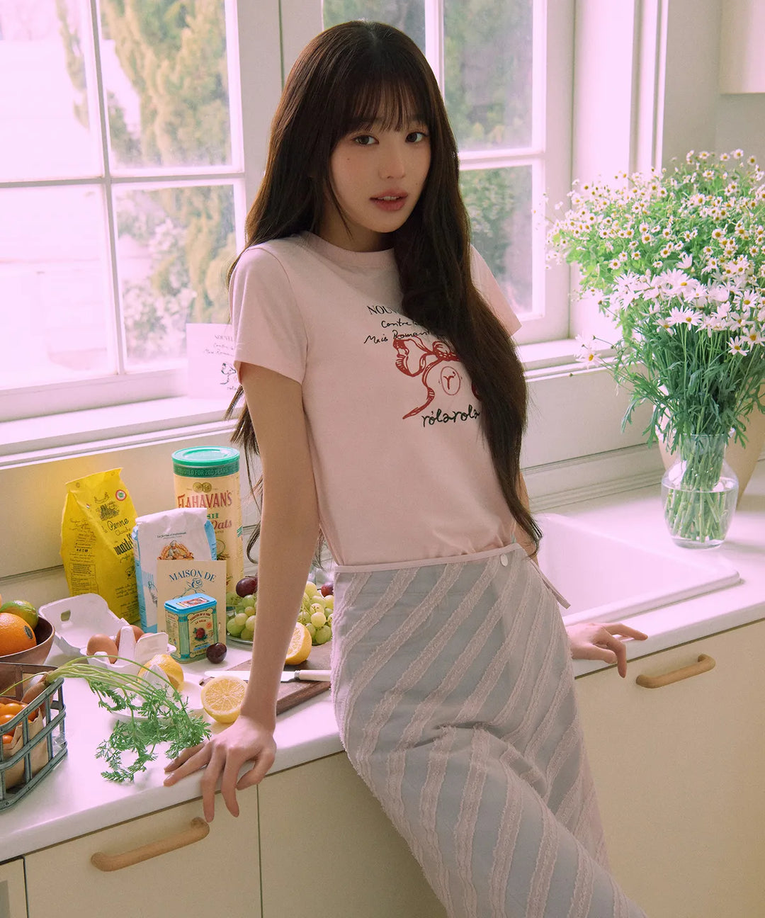 ** JANG WONYOUNG Pick (of IVE) - LAYERED WRAP SKIRT PINK