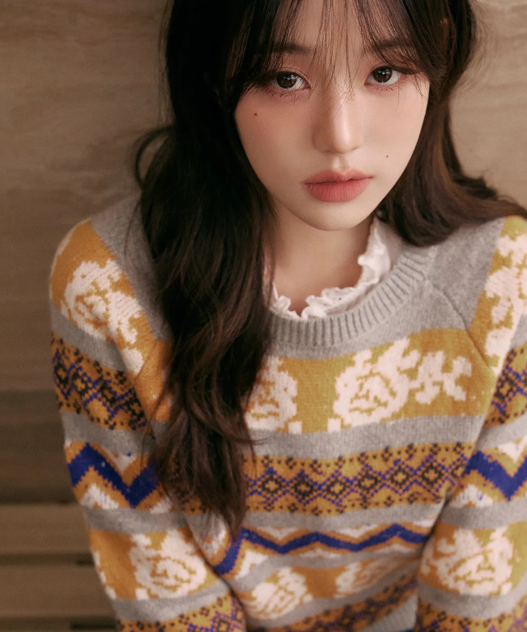** JANG WONYOUNG Pick (of IVE) -CASHMERE WOOL BLENDED JACQUARD KNIT GRAY