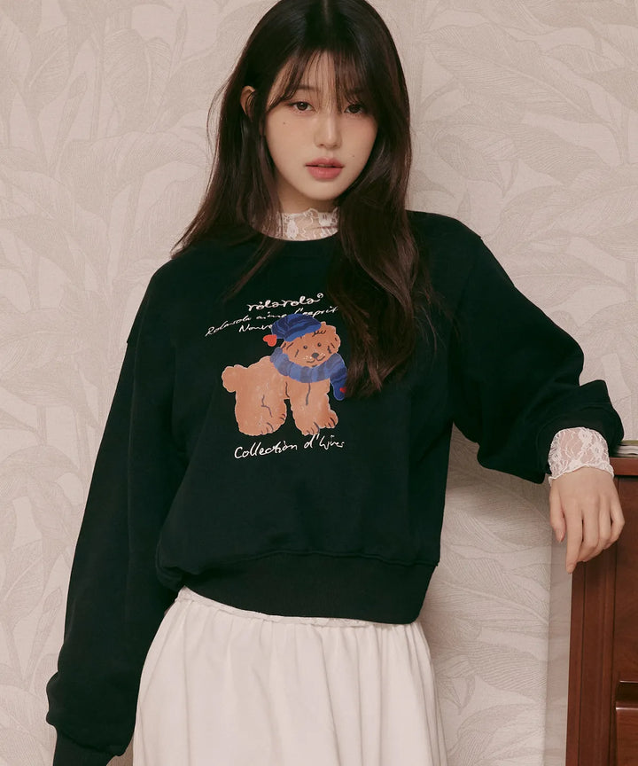 ** JANG WONYOUNG Pick (of IVE) - ROLA BEANIE PUPPY SWEATSHIRT BLACK