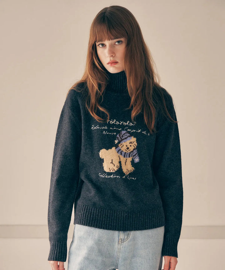 ** JANG WONYOUNG Pick (of IVE) - PUPPY JACQUARD HIGH NECK KNIT GRAY