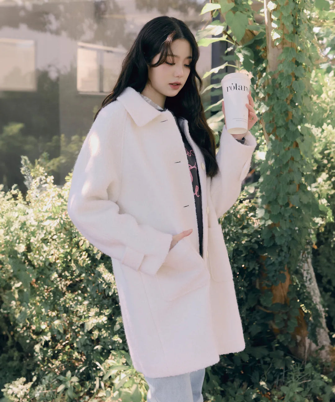 ** JANG WONYOUNG Pick (of IVE) - WOOL HALF COAT IVORY