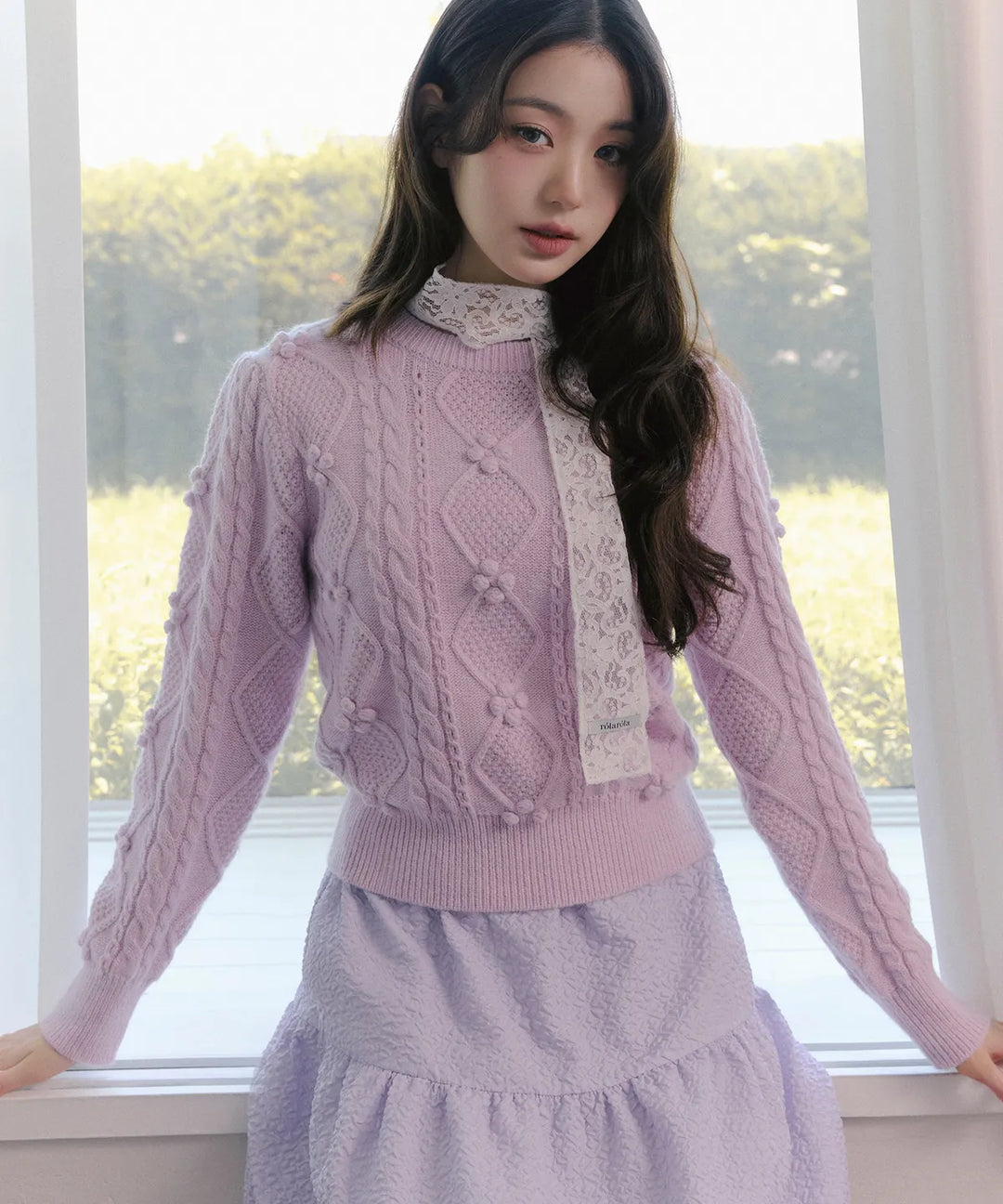 ** JANG WONYOUNG Pick (of IVE) -POMPOM CABLE KNIT LAVENDER