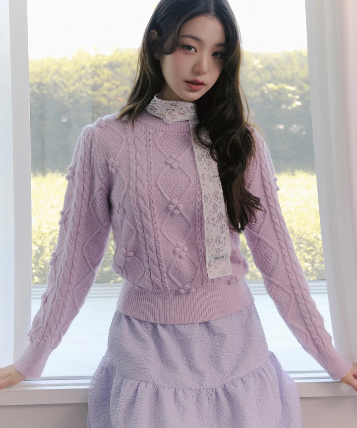 ** JANG WONYOUNG Pick (of IVE) -POMPOM CABLE KNIT LAVENDER