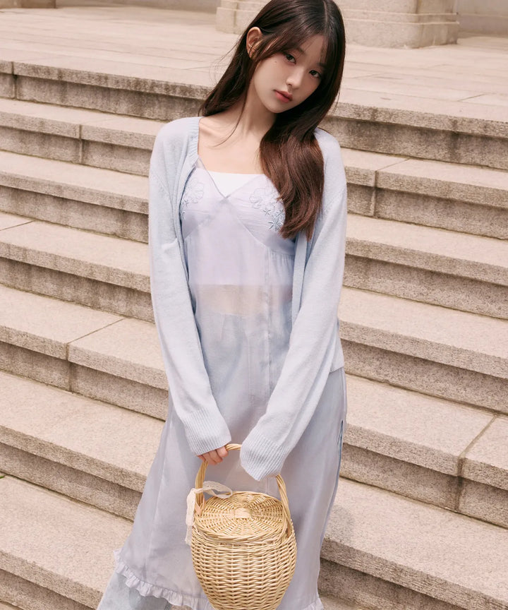** JANG WONYOUNG Pick (of IVE) - SHEER EMBROIDERY BUSTIER ONEPIECE BLUE