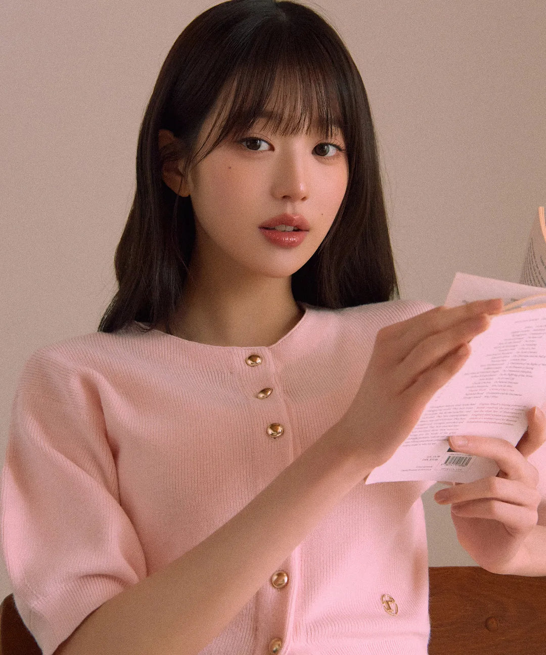 ** JANG WONYOUNG Pick (of IVE) -VOLUME SLEEVE HALF CARDIGAN PINK