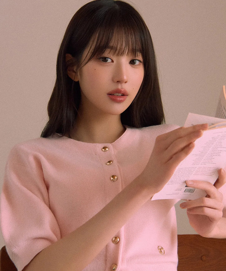 ** JANG WONYOUNG Pick (of IVE) -VOLUME SLEEVE HALF CARDIGAN PINK