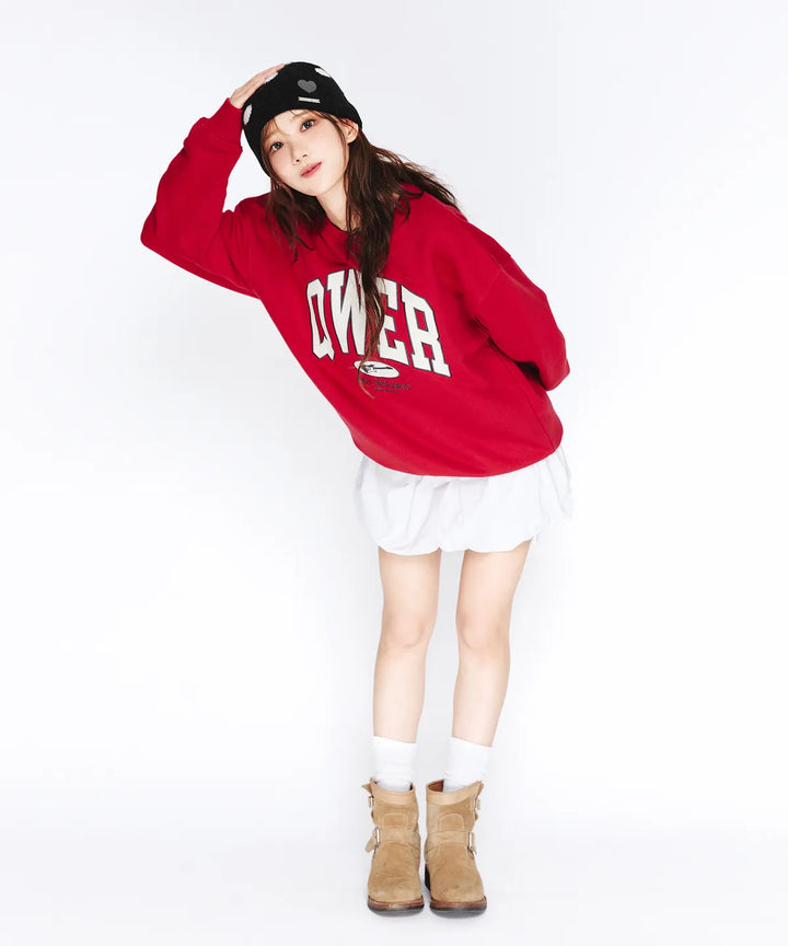 **QWER -Ames-Worldwide  BASIC APPLIQUE SWEATSHIRT RED