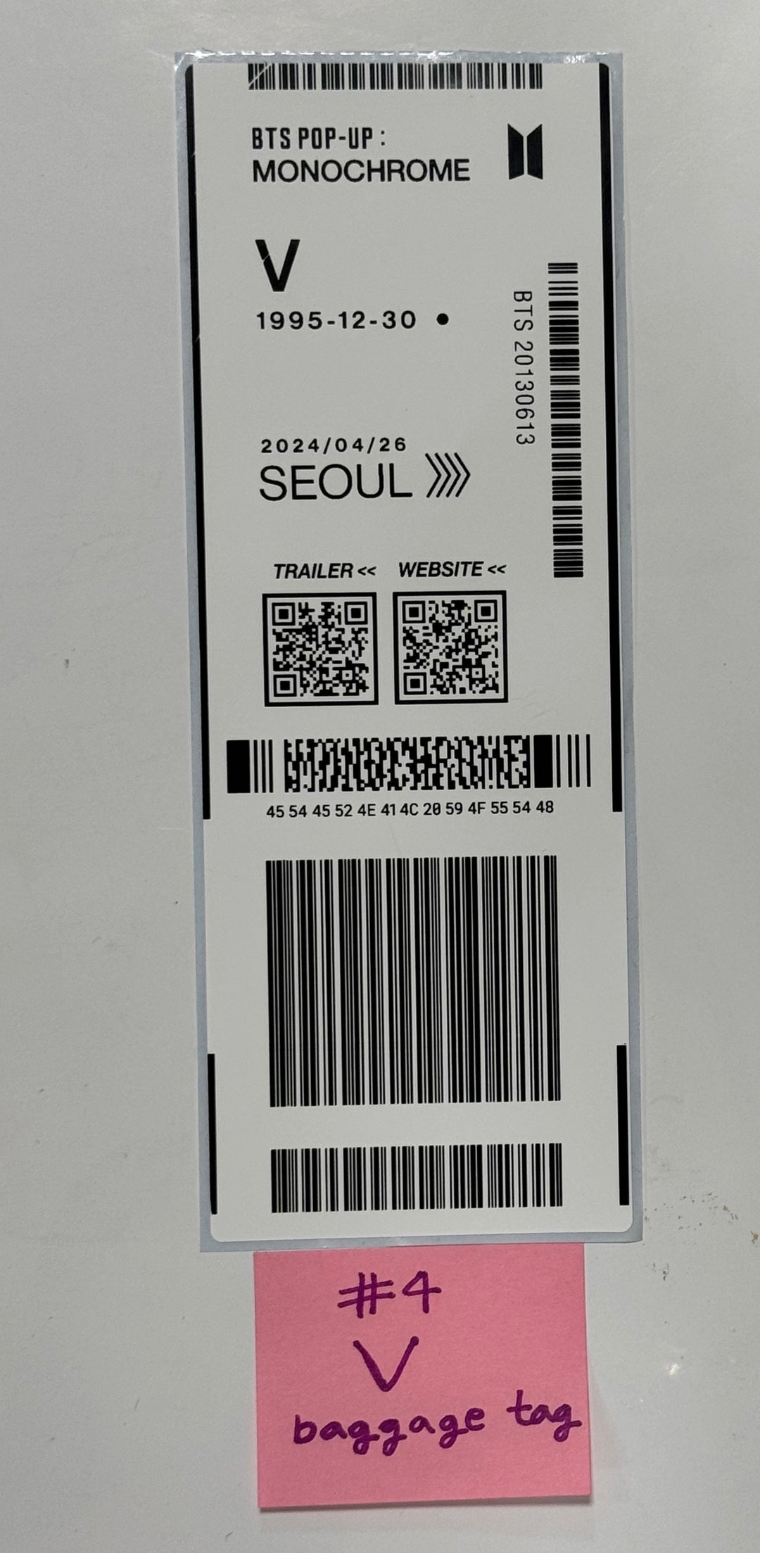 BTS - [BTS POP-UP : MONOCHROME] Pop-Up Event Baggage Tag [24.4.26]