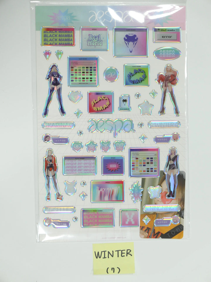 Aespa 'Black Mamba' - HOLOGRAM EPOXY STICKER + PHOTO CARD SET - HALLYUSUPERSTORE