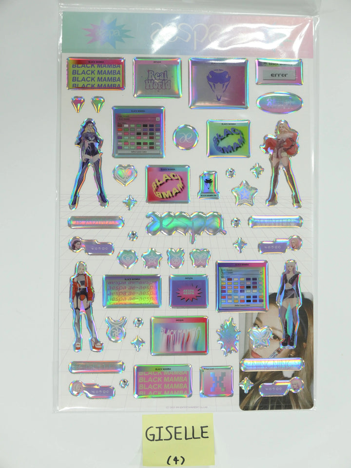 Aespa 'Black Mamba' - HOLOGRAM EPOXY STICKER + PHOTO CARD SET - HALLYUSUPERSTORE