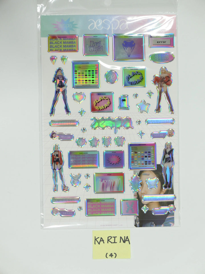 Aespa 'Black Mamba' - HOLOGRAM EPOXY STICKER + PHOTO CARD SET - HALLYUSUPERSTORE