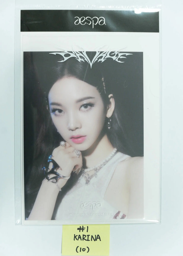 Aespa 'Savage' - Postcard + Hologram Photocard Set - HALLYUSUPERSTORE
