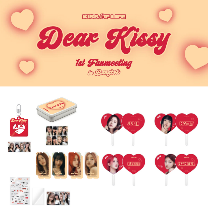 Kiss Of Life - 1st FanMeeting [Dear Kissy in Bangkok] Official MD (Tin Case Photocard Set, Special Ticket, Photocard Deco Sticker, Acrylic Keyring)