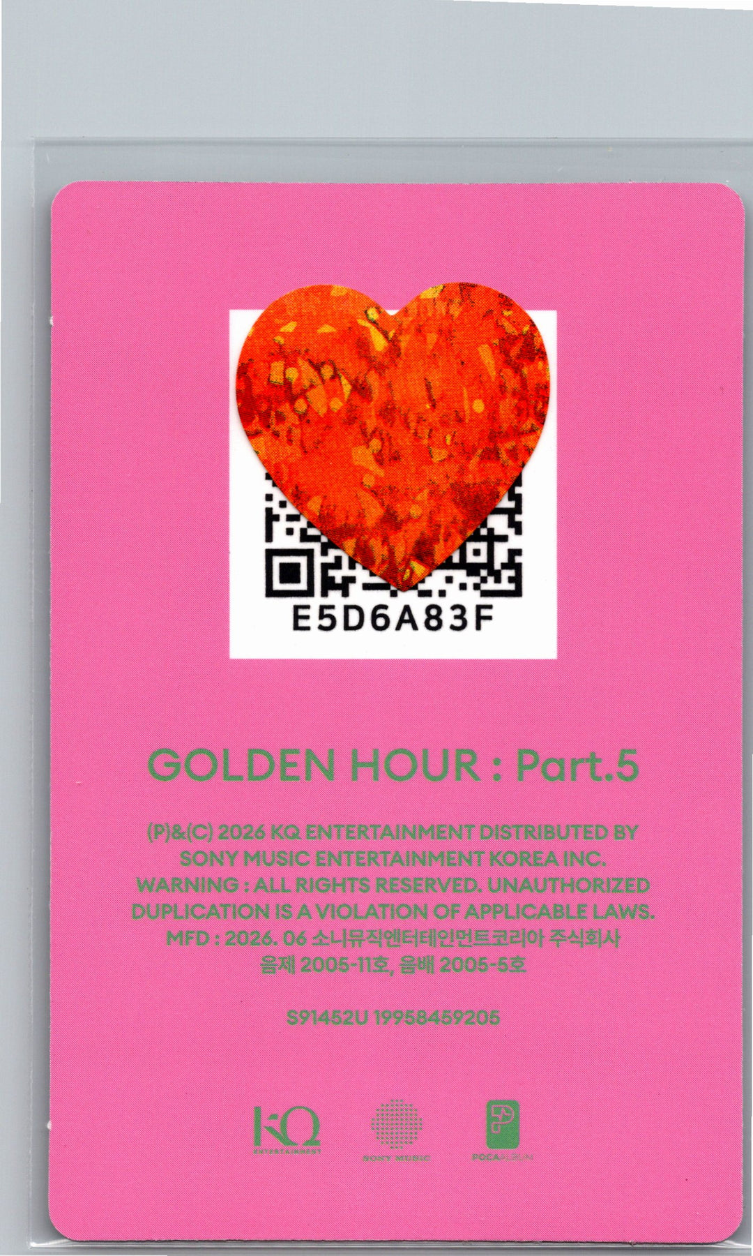 ATEEZ "GOLDEN HOUR : Part.5" - Official Photocard (POCAALBUM ver.)(A ver.) [26.06.26]