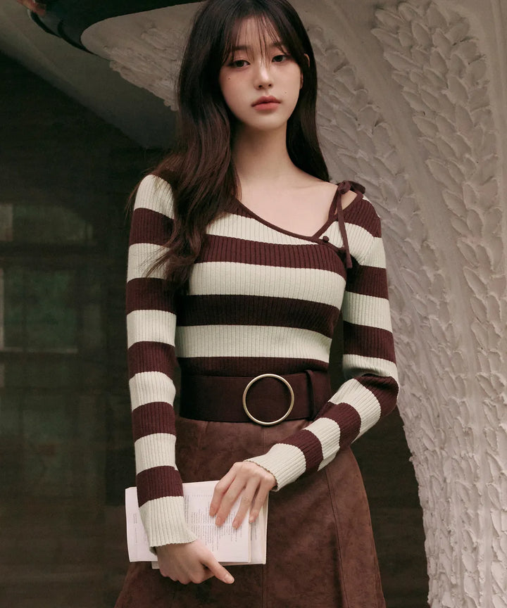 ** JANG WONYOUNG Pick (of IVE) - CUT OUT RIBBON BOARDER KNIT BROWN (FREE)