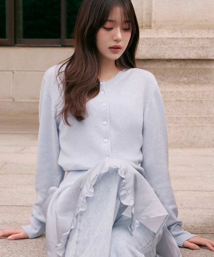 ** JANG WONYOUNG Pick (of IVE) - CASHMERE BLENDED BASIC CARDIGAN LIGHT BLUE