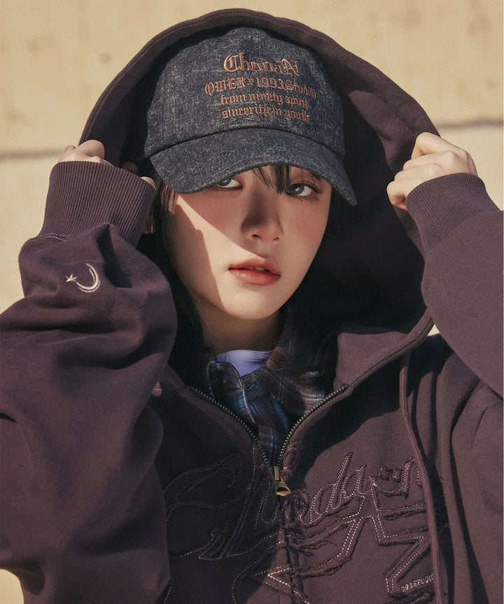 **QWER -Chodan Applique Graphic Hooded Zip-Up_Brown