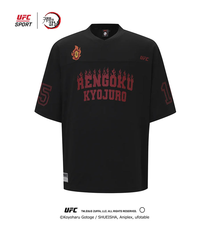 Demon Slayer: Kimetsu no Yaiba -Kyojuro Mega Fit Football Jersey Short Sleeve T-Shirt Black