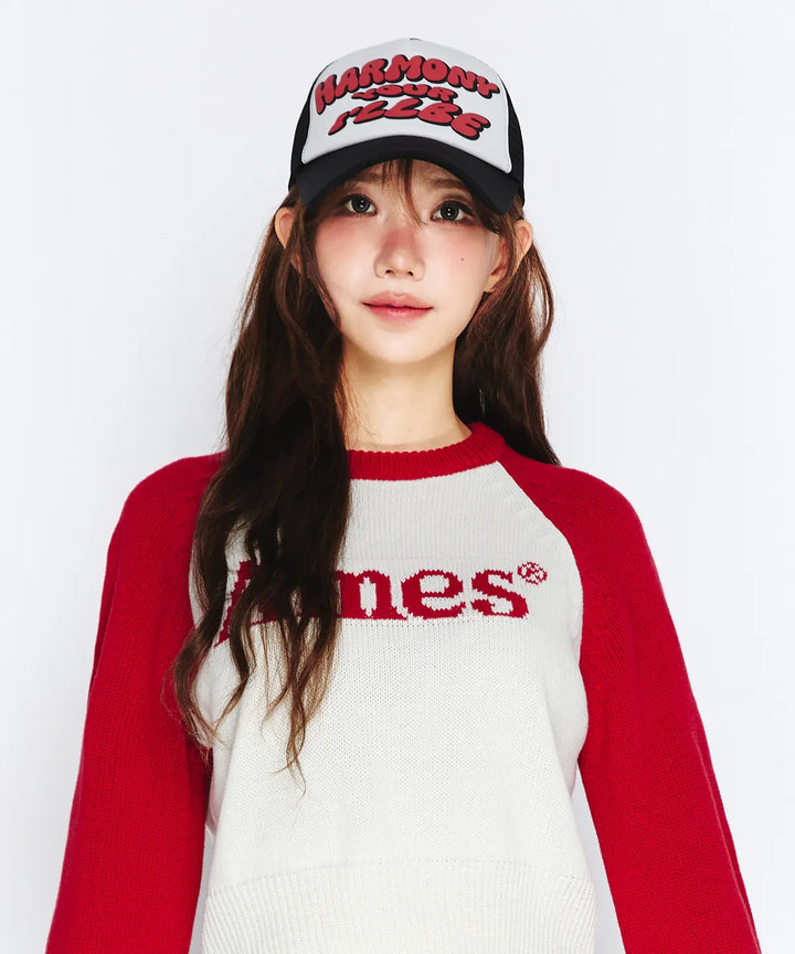 **QWER -Magenta BASIC RAGLAN PULLOVER KNIT RED