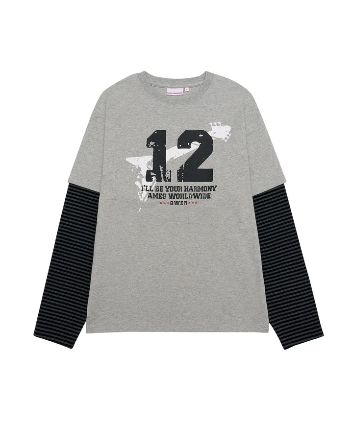 **QWER -Ames-Worldwide QWER NUMBERING LAYERED LS TEE GREY