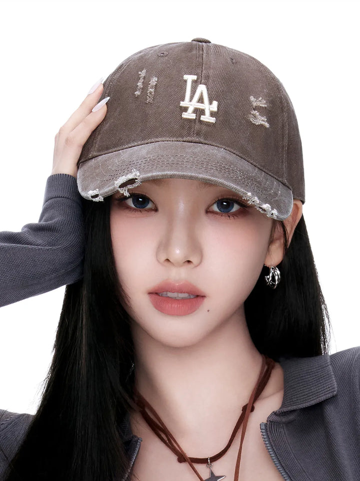 ** [Pre-Order] AESPA - Wearing KARINA Damage Washing Unstruck Ball Cap  LA (L.Brown)