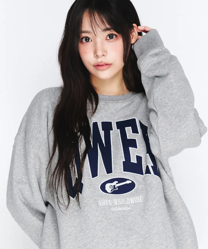 **QWER -Ames-Worldwide  BASIC APPLIQUE SWEATSHIRT GREY