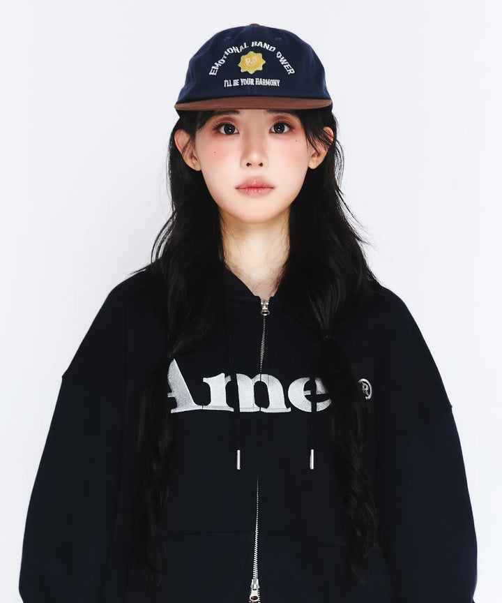 **QWER -Ames-Worldwide  BASIC LOGO HOODIE ZIP UP NAVY