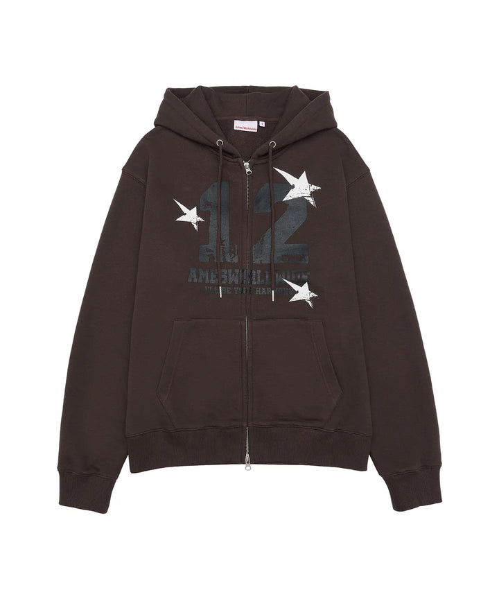 **QWER -Ames-Worldwide  QWER NUMBERING HOODIE ZIP-UP BROWN