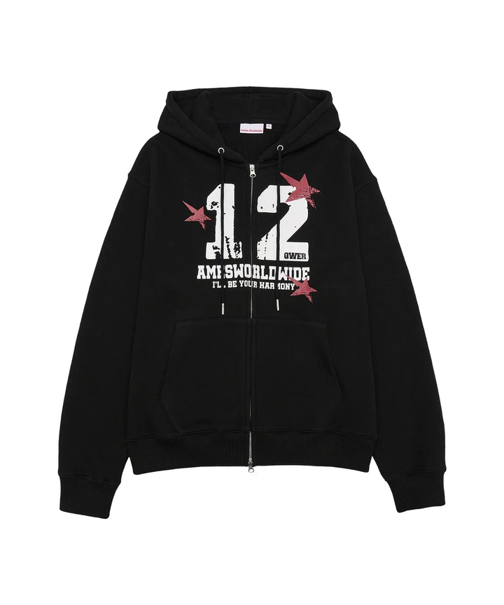 **QWER -Ames-Worldwide  QWER NUMBERING HOODIE ZIP-UP BLACK