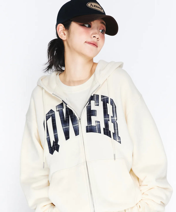 **QWER -Ames-Worldwide  QWER BASIC APPLIQUE HOODIE ZIP-UP CREAM