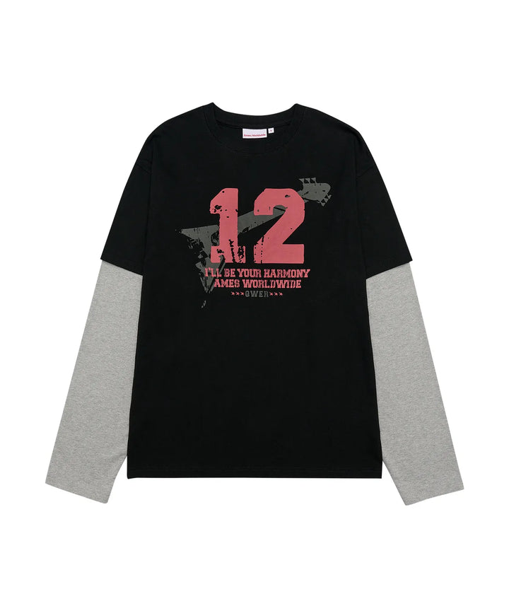 **QWER -Ames-Worldwide QWER NUMBERING LAYERED LS TEE BLACK