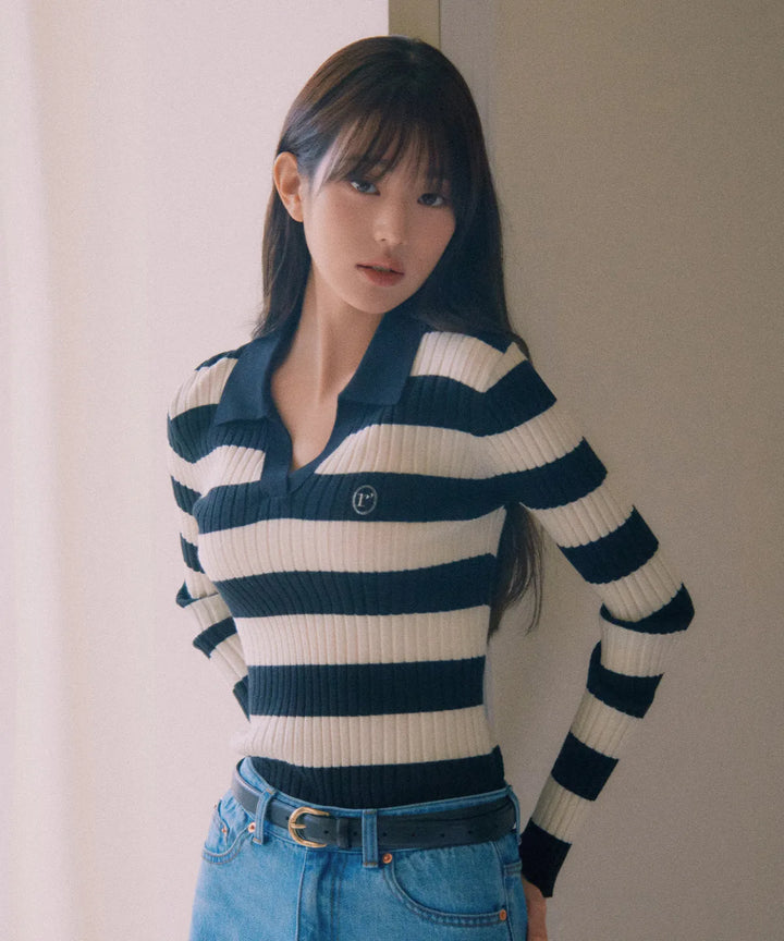 ** JANG WONYOUNG Pick (of IVE) - COLLAR BOARDER KNIT BLACK (FREE)
